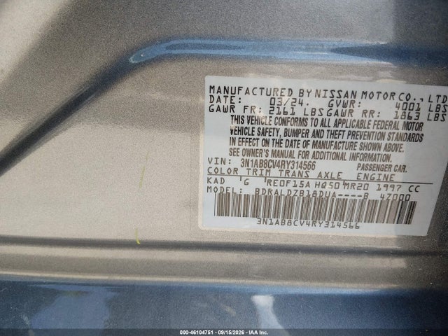 Продажа на аукционе авто 2024 Nissan Sentra Sv Xtronic Cvt, vin: 3N1AB8CV4RY314566, номер лота: 46104751