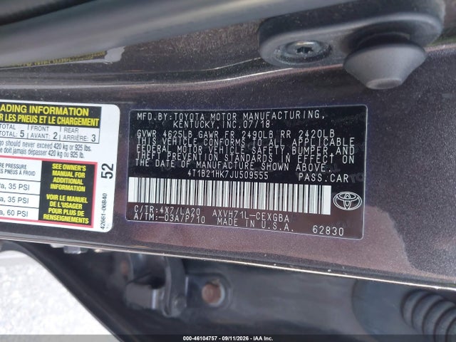 Продаж на аукціоні авто 2018 Toyota Camry Hybrid Xle, vin: 4T1B21HK7JU509555, номер лоту: 46104757