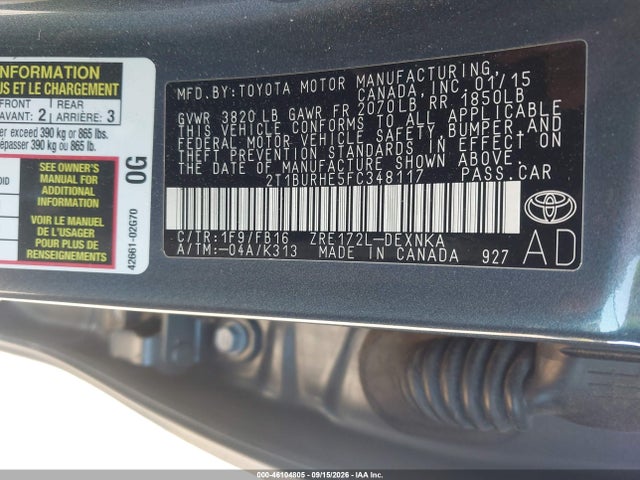 Продажа на аукционе авто 2015 Toyota Corolla Le, vin: 2T1BURHE5FC348117, номер лота: 46104805
