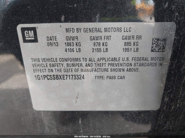 Aukcja sprzedaży 2014 Chevrolet Cruze 1lt Auto, vin: 1G1PC5SBXE7173324, numer aukcji: 46104844