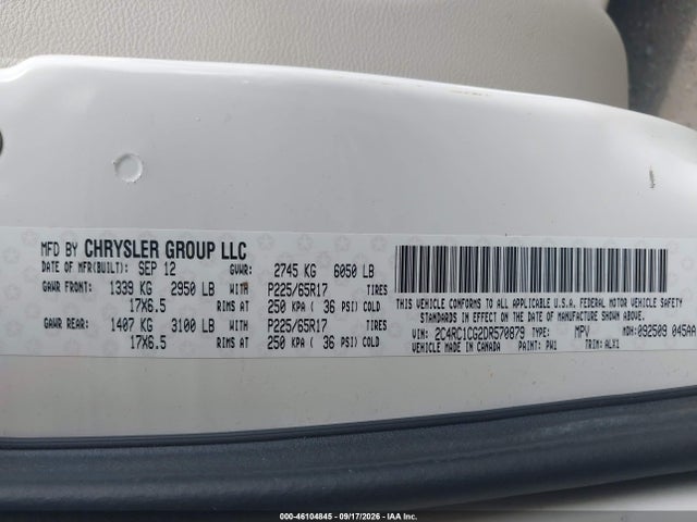 Продаж на аукціоні авто 2013 Chrysler Town & Country Touring-l, vin: 2C4RC1CG2DR570879, номер лоту: 46104845