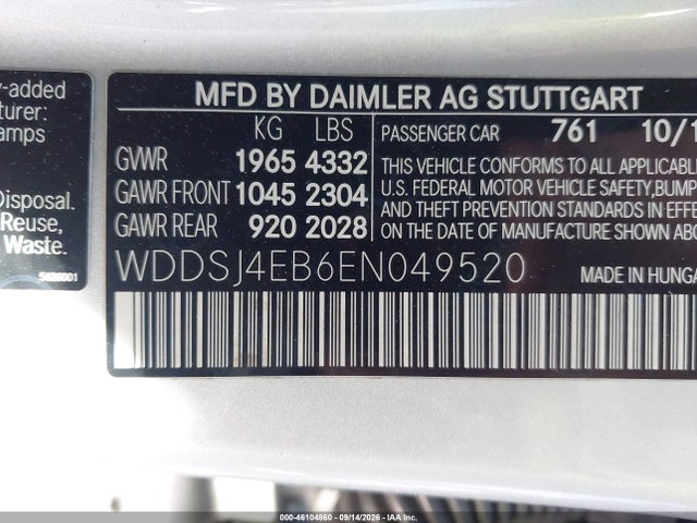 WDDSJ4EB6EN049520 Mercedes-Benz CLA 250