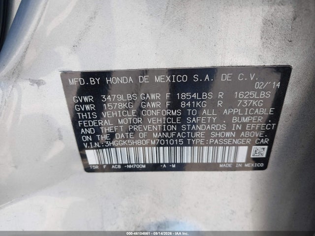 Продаж на аукціоні авто 2015 Honda Fit Ex/ex-l, vin: 3HGGK5H80FM701015, номер лоту: 46104861