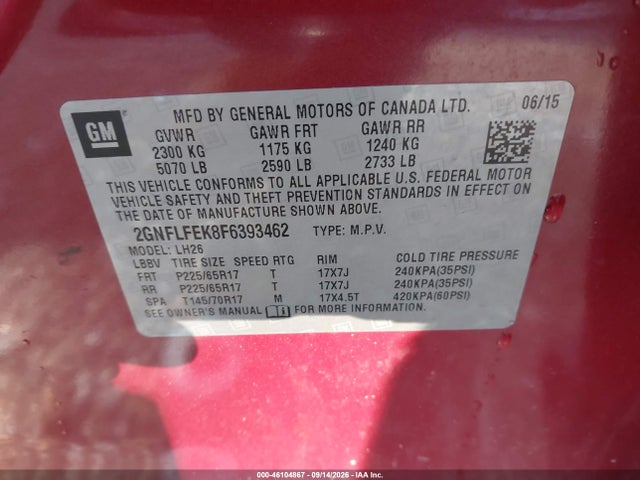 2015 Chevrolet Equinox 1lt მანქანა იყიდება აუქციონზე, vin: 2GNFLFEK8F6393462, აუქციონის ნომერი: 46104867