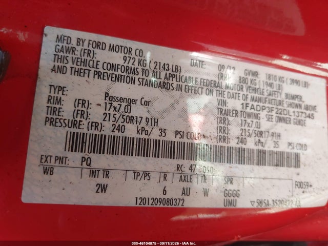 Продажа на аукционе авто 2013 Ford Focus Se, vin: 1FADP3F22DL137345, номер лота: 46104875