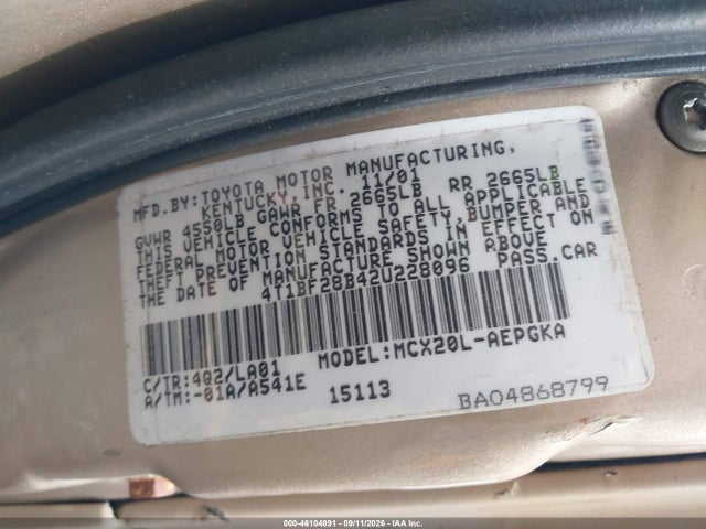 Продажа на аукционе авто 2002 Toyota Avalon Xls, vin: 4T1BF28B42U228096, номер лота: 46104891