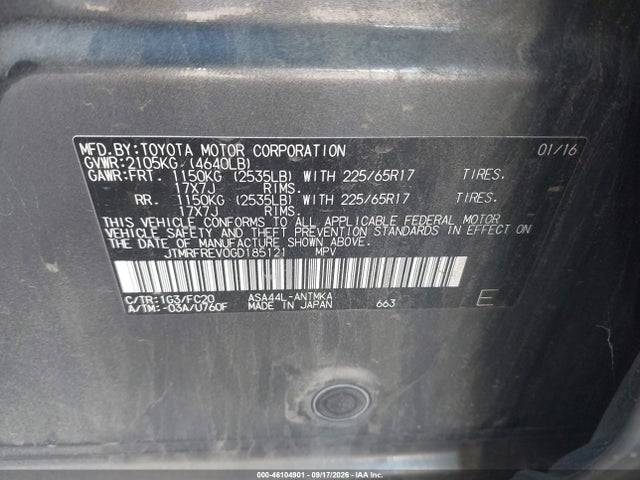 46104901 :رقم المزاد ، JTMRFREV0GD185121 vin ، 2016 Toyota Rav4 Xle مزاد بيع