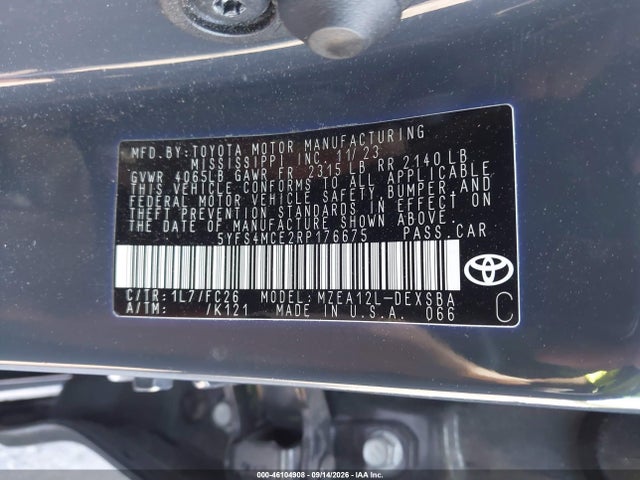 Aukcja sprzedaży 2024 Toyota Corolla Se, vin: 5YFS4MCE2RP176675, numer aukcji: 46104908