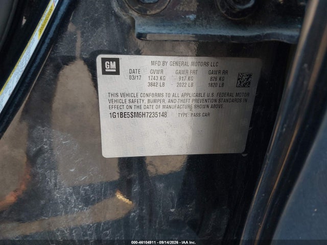 46104911 :رقم المزاد ، 1G1BE5SM6H7235148 vin ، 2017 Chevrolet Cruze Lt Auto مزاد بيع