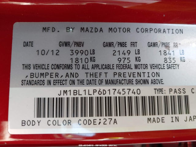 Продаж на аукціоні авто 2013 Mazda Mazda3 I Touring, vin: JM1BL1LP6D1745740, номер лоту: 46104915