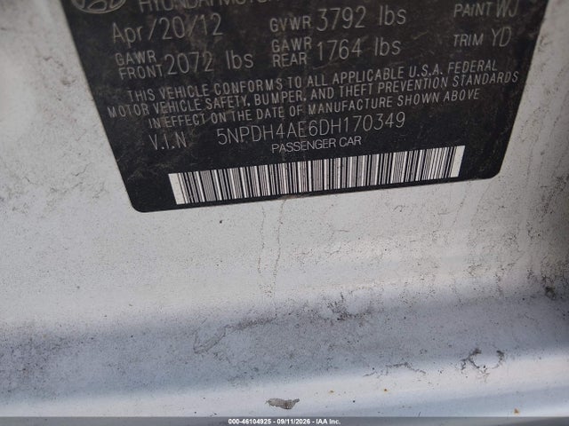 Продажа на аукционе авто 2013 Hyundai Elantra Limited, vin: 5NPDH4AE6DH170349, номер лота: 46104925