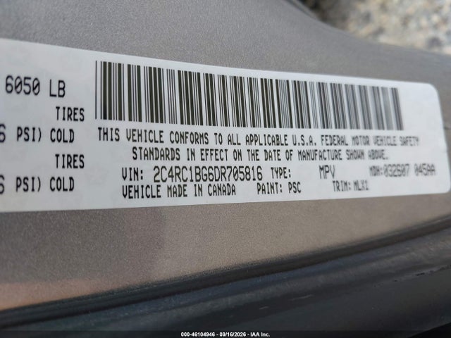 46104946 :رقم المزاد ، 2C4RC1BG6DR705816 vin ، 2013 Chrysler Town & Country Touring مزاد بيع