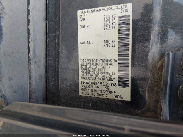 2011 Nissan Maxima 3.5 Sv მანქანა იყიდება აუქციონზე, vin: 1N4AA5AP8BC812308, აუქციონის ნომერი: 46104952