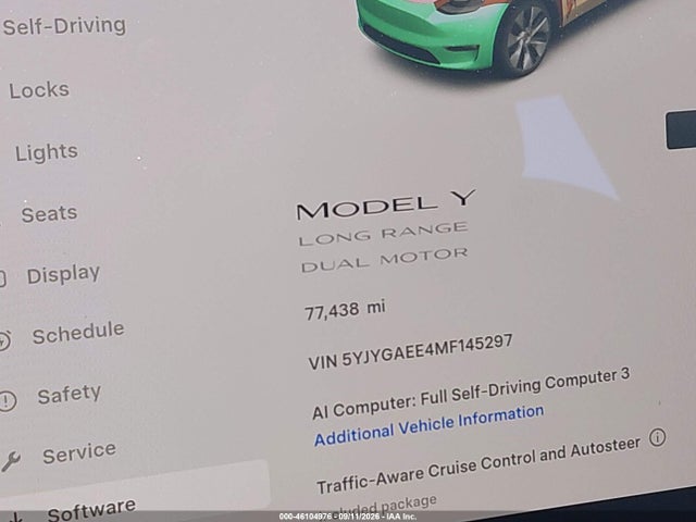 46104976 :رقم المزاد ، 5YJYGAEE4MF145297 vin ، 2021 Tesla Model Y Long Range Dual Motor All-wheel Drive مزاد بيع