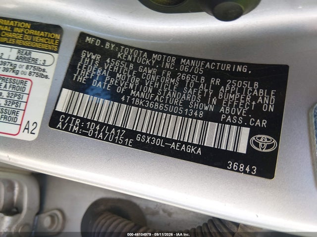46104979 :رقم المزاد ، 4T1BK36B65U051348 vin ، 2005 Toyota Avalon Xls مزاد بيع