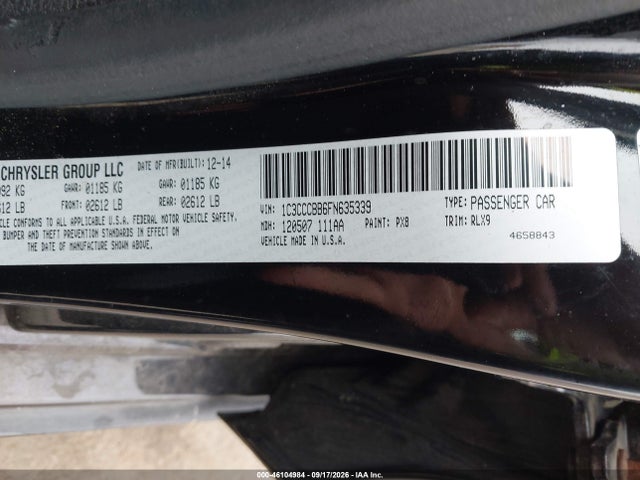 Aukcja sprzedaży 2015 Chrysler 200 S, vin: 1C3CCCBB6FN635339, numer aukcji: 46104984