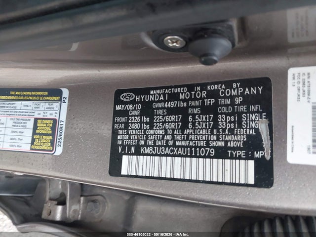 Aukcja sprzedaży 2010 Hyundai Tucson Gls, vin: KM8JU3ACXAU111079, numer aukcji: 46105022