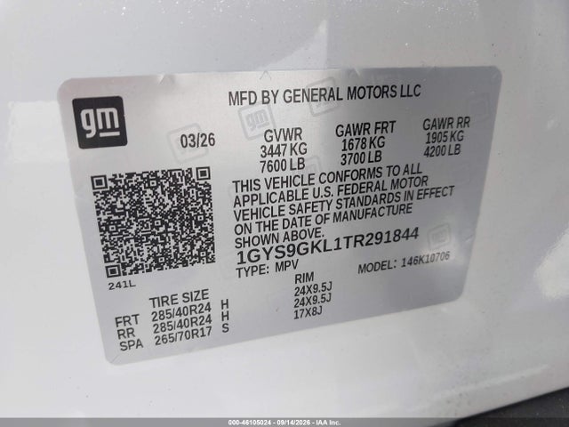 Aukcja sprzedaży 2026 Cadillac Escalade Platinum Sport, vin: 1GYS9GKL1TR291844, numer aukcji: 46105024