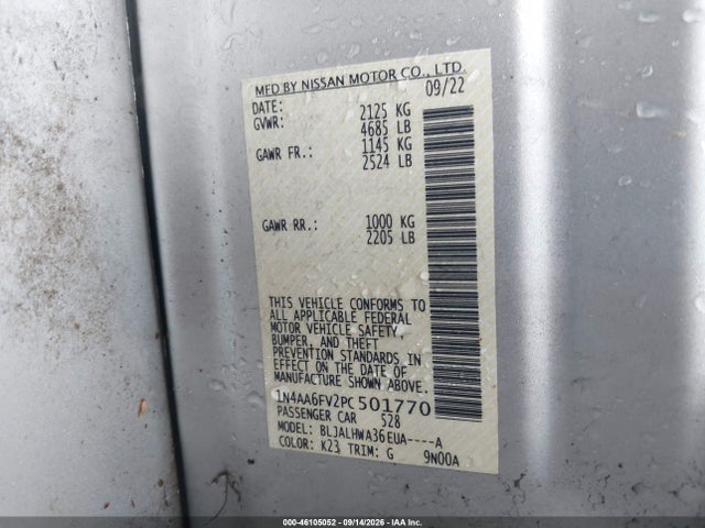 Aukcja sprzedaży 2023 Nissan Maxima Platinum Xtronic Cvt, vin: 1N4AA6FV2PC501770, numer aukcji: 46105052