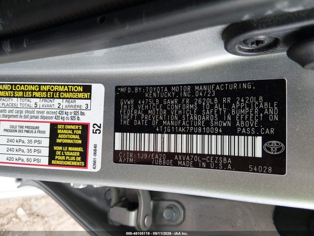 Aukcja sprzedaży 2023 Toyota Camry Se, vin: 4T1G11AK7PU810094, numer aukcji: 46105119