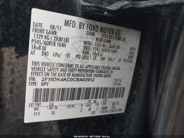 2012 Ford Edge Limited მანქანა იყიდება აუქციონზე, vin: 2FMDK4KC0CBA03912, აუქციონის ნომერი: 46105143