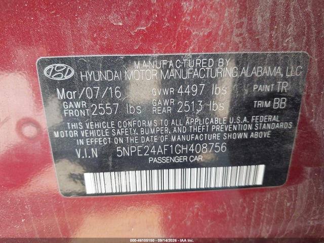 Hyundai SONATA SE 2016 5NPE24AF1GH408756 Image 9