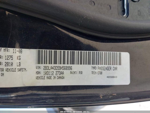 2009 Dodge Charger Se მანქანა იყიდება აუქციონზე, vin: 2B3LA43D59H568996, აუქციონის ნომერი: 46105172