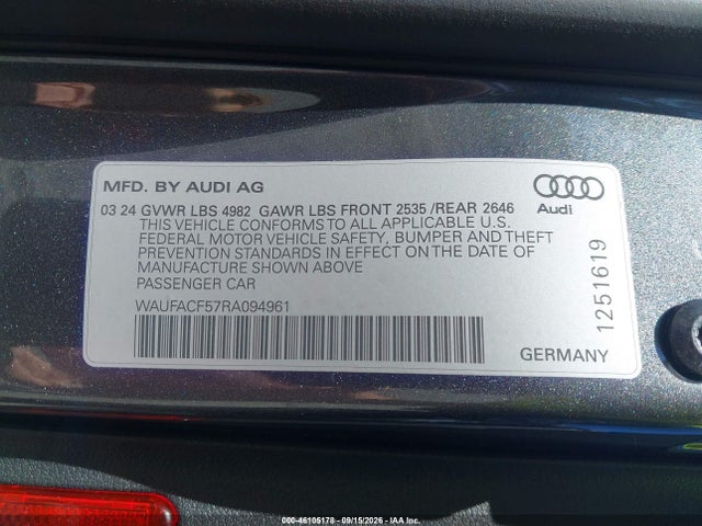 Aukcja sprzedaży 2024 Audi A5 Sportback Premium Plus 45 Tfsi Quattro S Tronic, vin: WAUFACF57RA094961, numer aukcji: 46105178