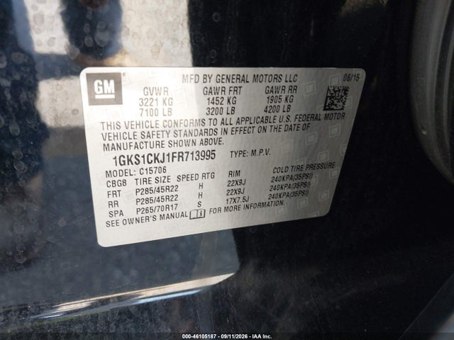 Auction sale of the 2015 Gmc Yukon Denali, vin: 1GKS1CKJ1FR713995, lot number: 46105187