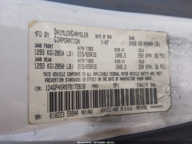 Aukcja sprzedaży 2007 Dodge Caravan Sxt, vin: 1D4GP45R97B172618, numer aukcji: 46105188