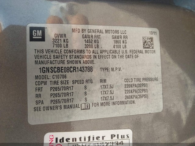 Aukcja sprzedaży 2012 Chevrolet Tahoe Lt, vin: 1GNSCBE08CR143788, numer aukcji: 46105192