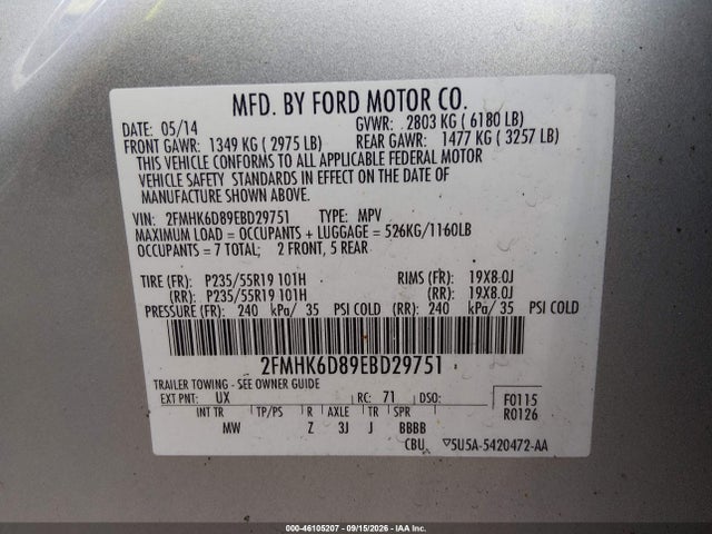 Продажа на аукционе авто 2014 Ford Flex Limited, vin: 2FMHK6D89EBD29751, номер лота: 46105207