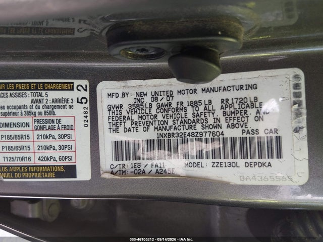 Продаж на аукціоні авто 2008 Toyota Corolla Ce, vin: 1NXBR32E48Z977604, номер лоту: 46105212