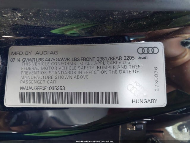 46105236 :رقم المزاد ، WAUAJGFF0F1035353 vin ، 2015 Audi A3 2.0 Tdi Premium مزاد بيع