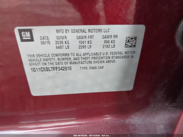 Chevrolet MALIBU 1LT 2015 1G11C5SL7FF342916 Image 9