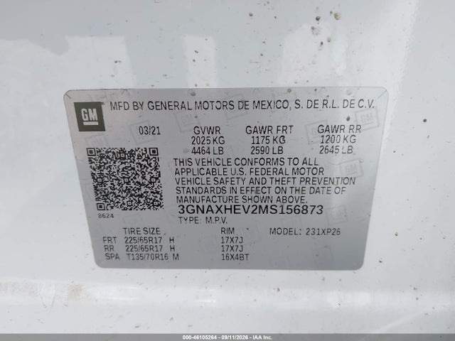Продаж на аукціоні авто 2021 Chevrolet Equinox Fwd Ls, vin: 3GNAXHEV2MS156873, номер лоту: 46105264
