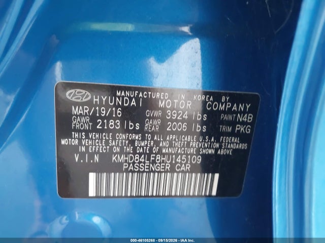 Продажа на аукционе авто 2017 Hyundai Elantra Se, vin: KMHD84LF8HU145109, номер лота: 46105268