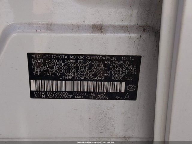 Продажа на аукционе авто 2015 Lexus Is 250, vin: JTHBF1D24F5059099, номер лота: 46105276