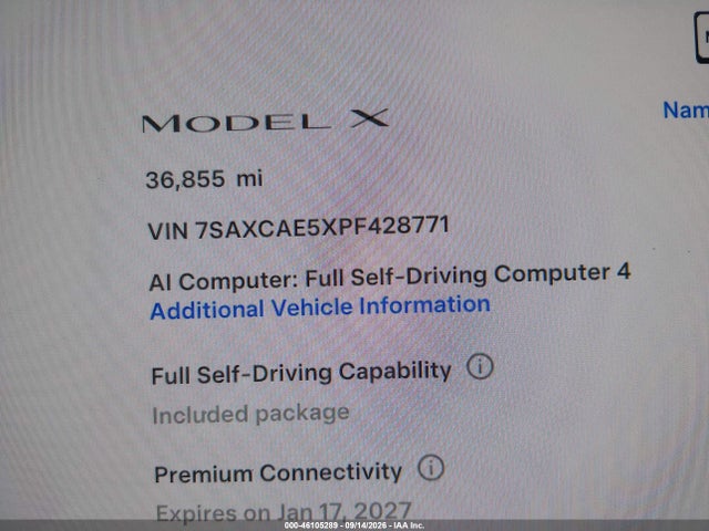 46105289 :رقم المزاد ، 7SAXCAE5XPF428771 vin ، 2023 Tesla Model X مزاد بيع