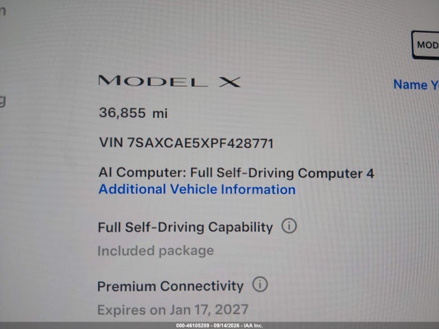 46105289 :رقم المزاد ، 7SAXCAE5XPF428771 vin ، 2023 Tesla Model X مزاد بيع
