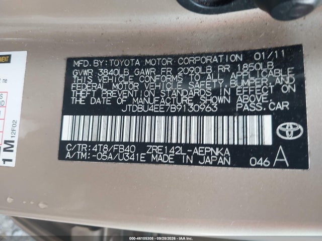 Aukcja sprzedaży 2011 Toyota Corolla Le, vin: JTDBU4EE7B9130963, numer aukcji: 46105308
