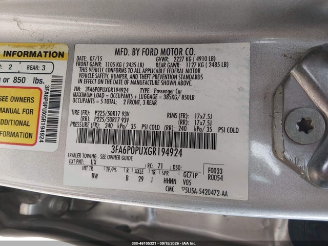Ford Fusion Energi Se Luxury 2016 3FA6P0PUXGR194924 Image 9