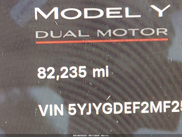 Aukcja sprzedaży 2021 Tesla Model Y Performance Dual Motor All-wheel Drive, vin: 5YJYGDEF2MF258224, numer aukcji: 46105353