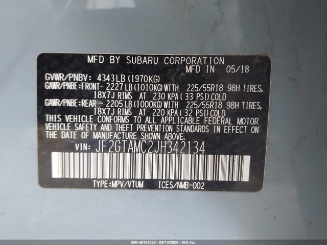 Продаж на аукціоні авто 2018 Subaru Crosstrek 2.0i Limited, vin: JF2GTAMC2JH342134, номер лоту: 46105362