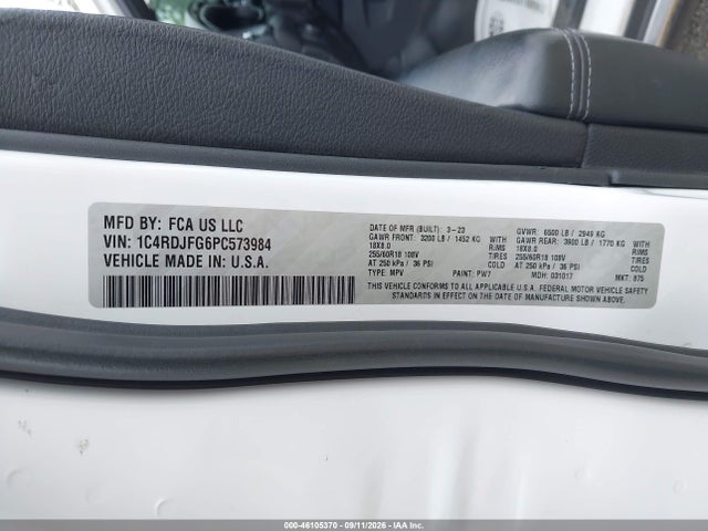 2023 Dodge Durango Pursuit Awd მანქანა იყიდება აუქციონზე, vin: 1C4RDJFG6PC573984, აუქციონის ნომერი: 46105370