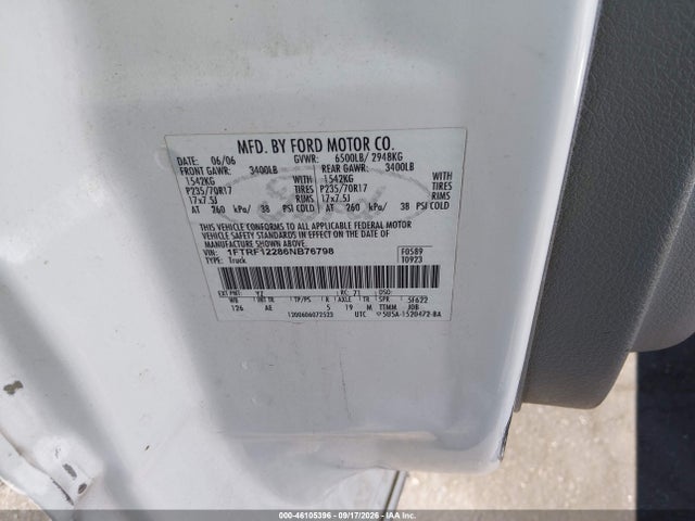 46105396 :رقم المزاد ، 1FTRF12286NB76798 vin ، 2006 Ford F-150 Stx/xl/xlt مزاد بيع