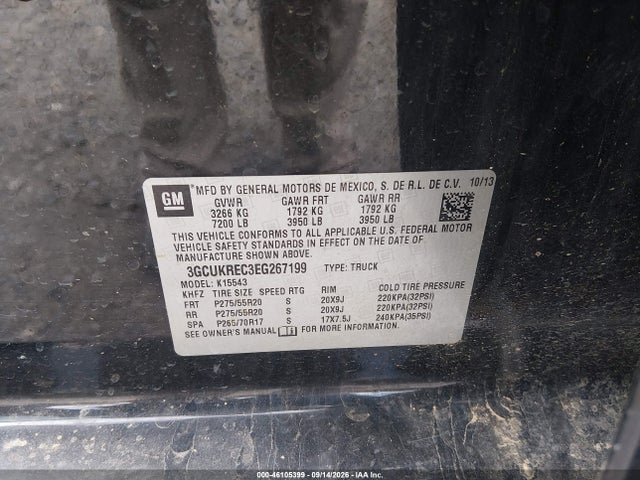 46105399 :رقم المزاد ، 3GCUKREC3EG267199 vin ، 2014 Chevrolet Silverado 1500 1lt مزاد بيع