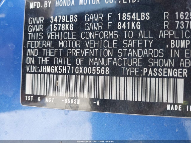 Продажа на аукционе авто 2016 Honda Fit Ex, vin: JHMGK5H71GX005568, номер лота: 46105413