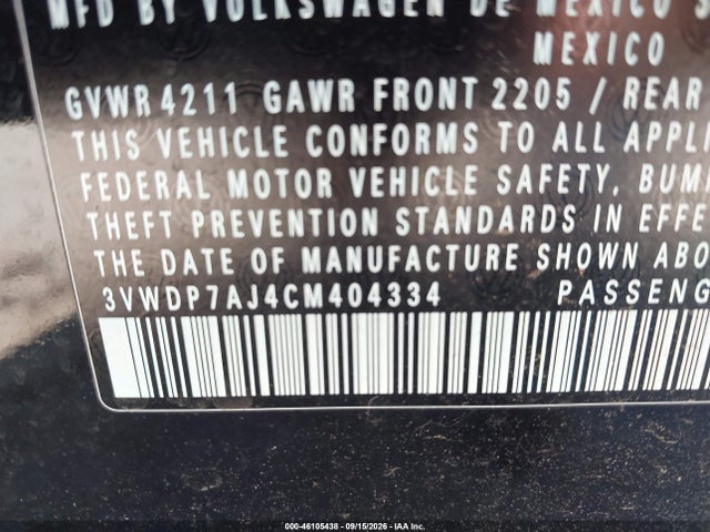 Aukcja sprzedaży 2012 Volkswagen Jetta 2.5l Se, vin: 3VWDP7AJ4CM404334, numer aukcji: 46105438