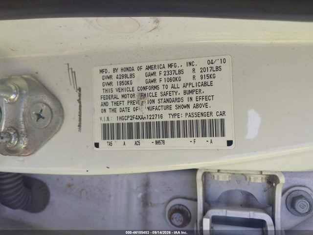 Продажа на аукционе авто 2010 Honda Accord 2.4 Lx-p, vin: 1HGCP2F4XAA122716, номер лота: 46105453